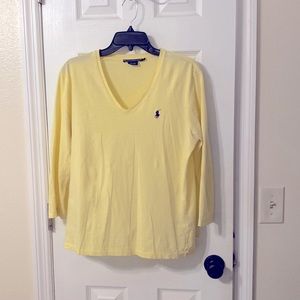 NWOT Yellow Ralph Lauren Sport 3/4 Sleeves V-neck Top Size Large